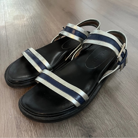 Marni | Summer Camp Fussbett Sandals | Silver/Blue Metallic Leather | Size 7.5 - Picture 12 of 13
